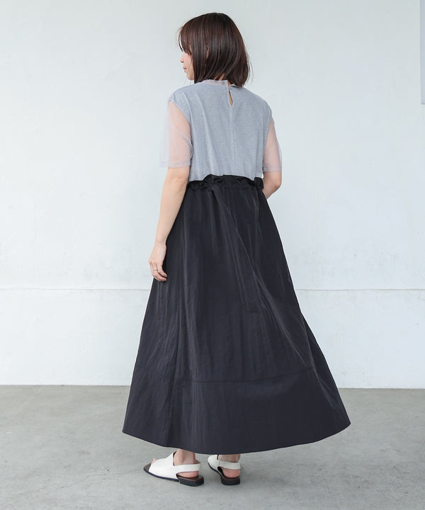 【低身長向けサイズあり】チュールレイヤードウエストドロストワンピース