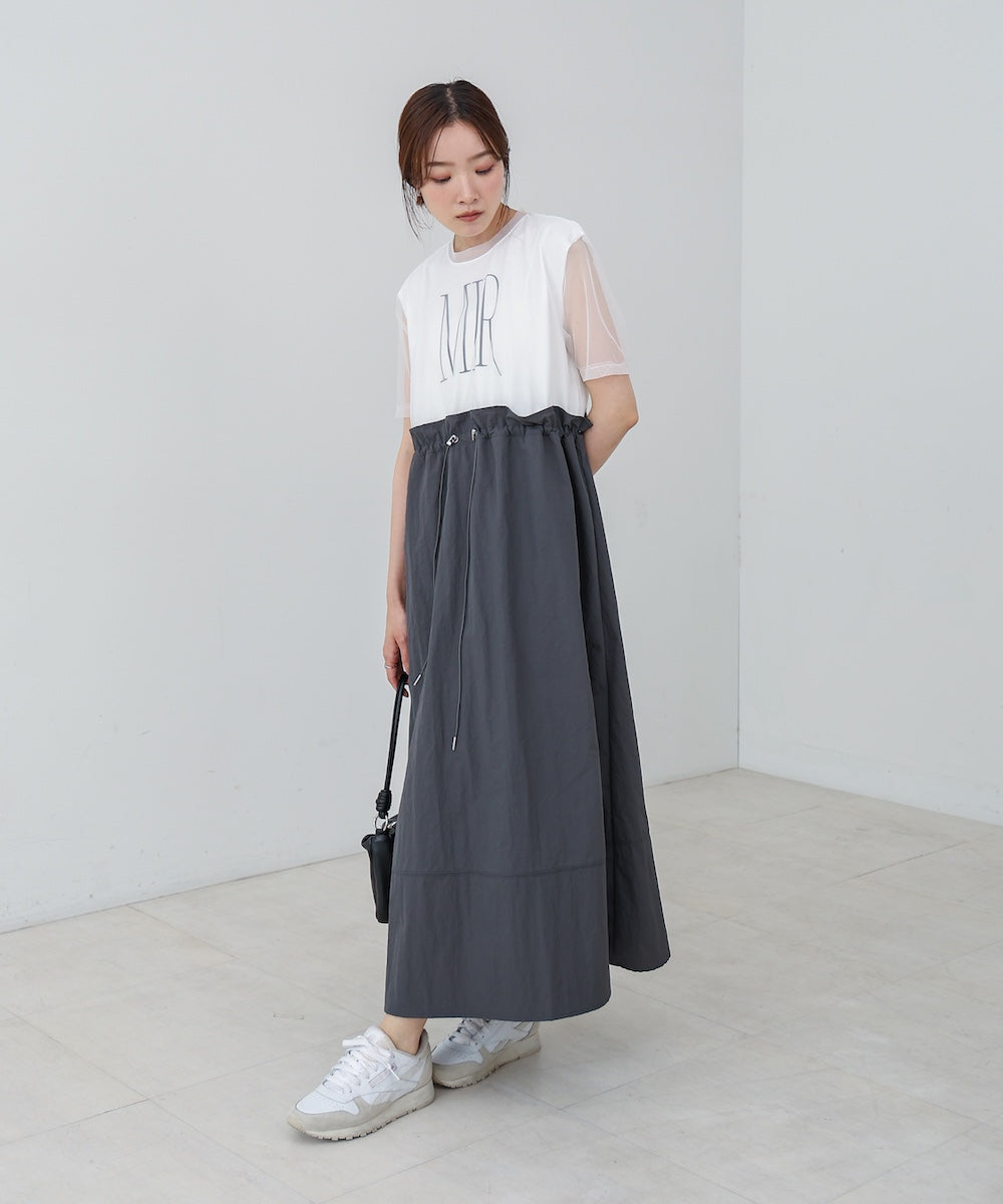 【低身長向けサイズあり】チュールレイヤードウエストドロストワンピース