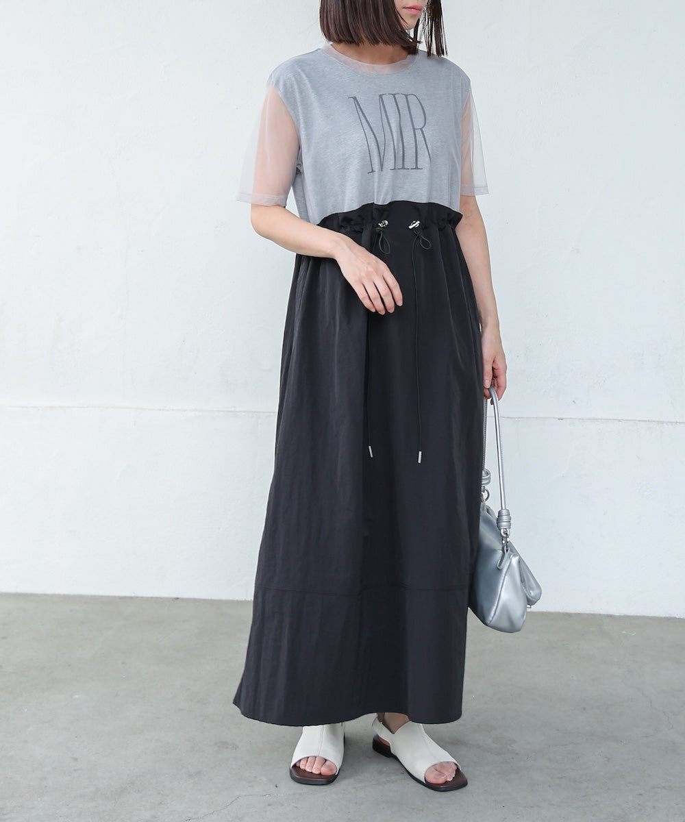 【低身長向けサイズあり】チュールレイヤードウエストドロストワンピース