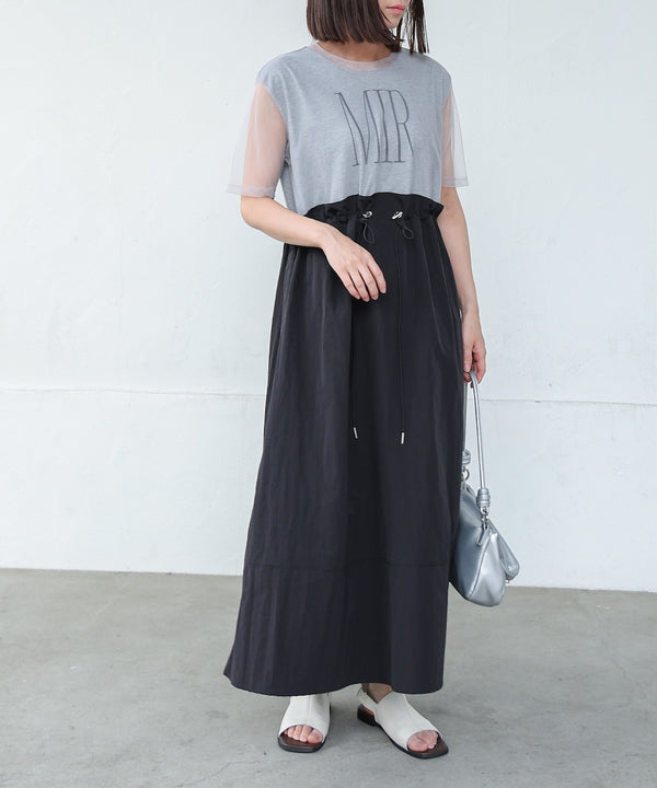 【低身長向けサイズあり】チュールレイヤードウエストドロストワンピース