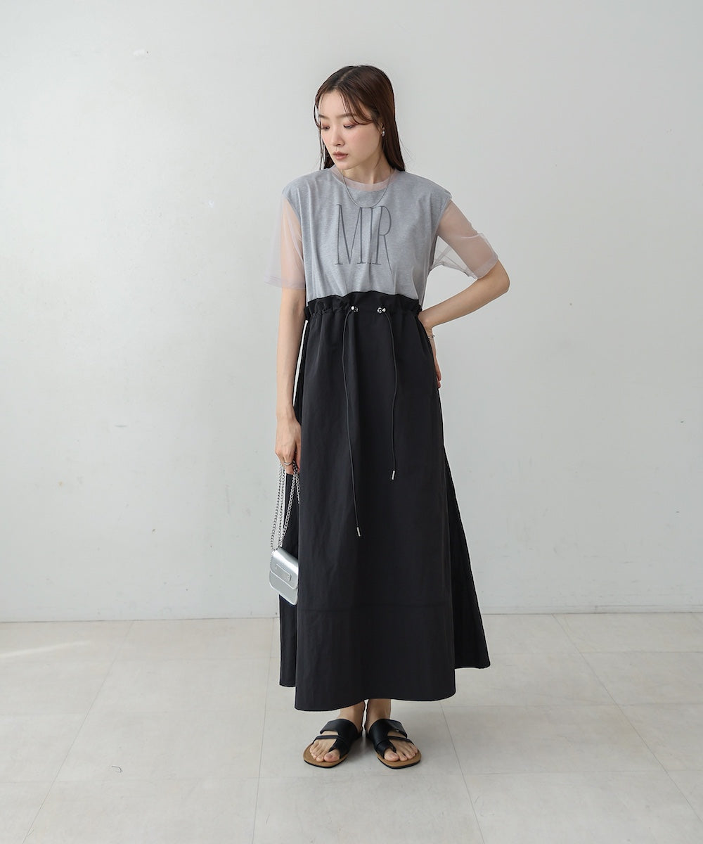 【低身長向けサイズあり】チュールレイヤードウエストドロストワンピース