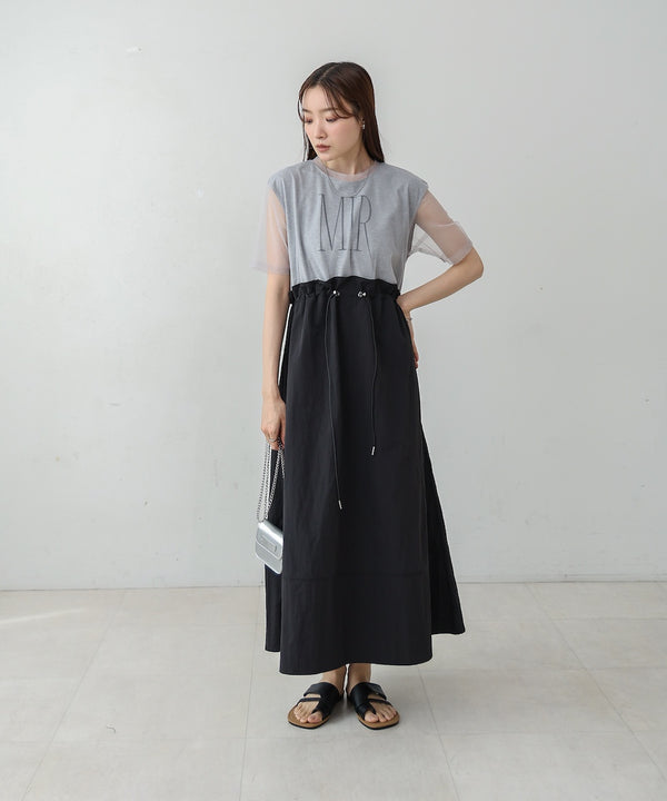 【低身長向けサイズあり】チュールレイヤードウエストドロストワンピース