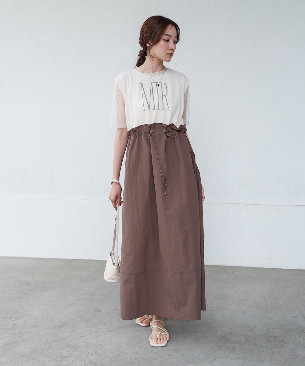 【低身長向けサイズあり】チュールレイヤードウエストドロストワンピース