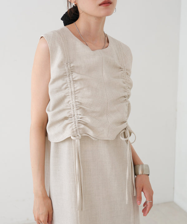 【低身長向けサイズあり】シャーリングレイヤード風ワンピース