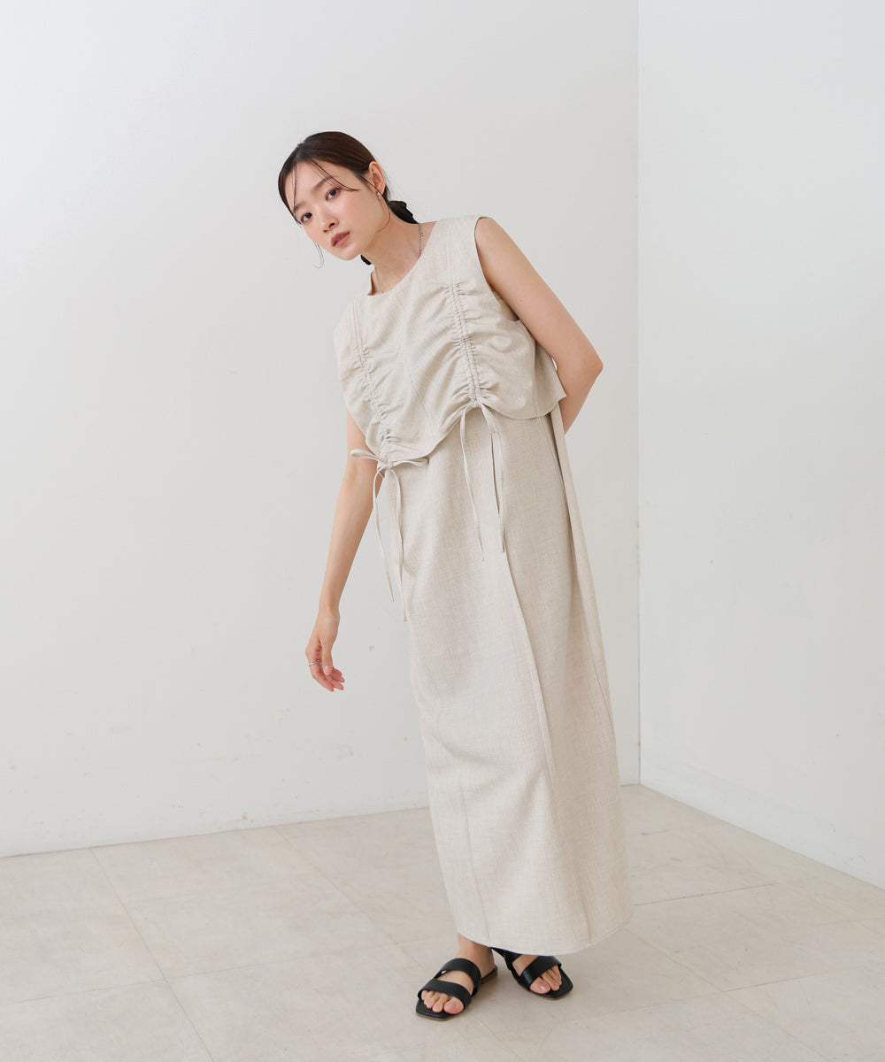 【低身長向けサイズあり】シャーリングレイヤード風ワンピース