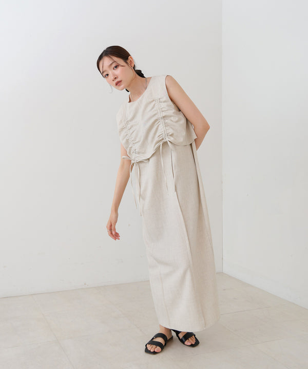 【低身長向けサイズあり】シャーリングレイヤード風ワンピース