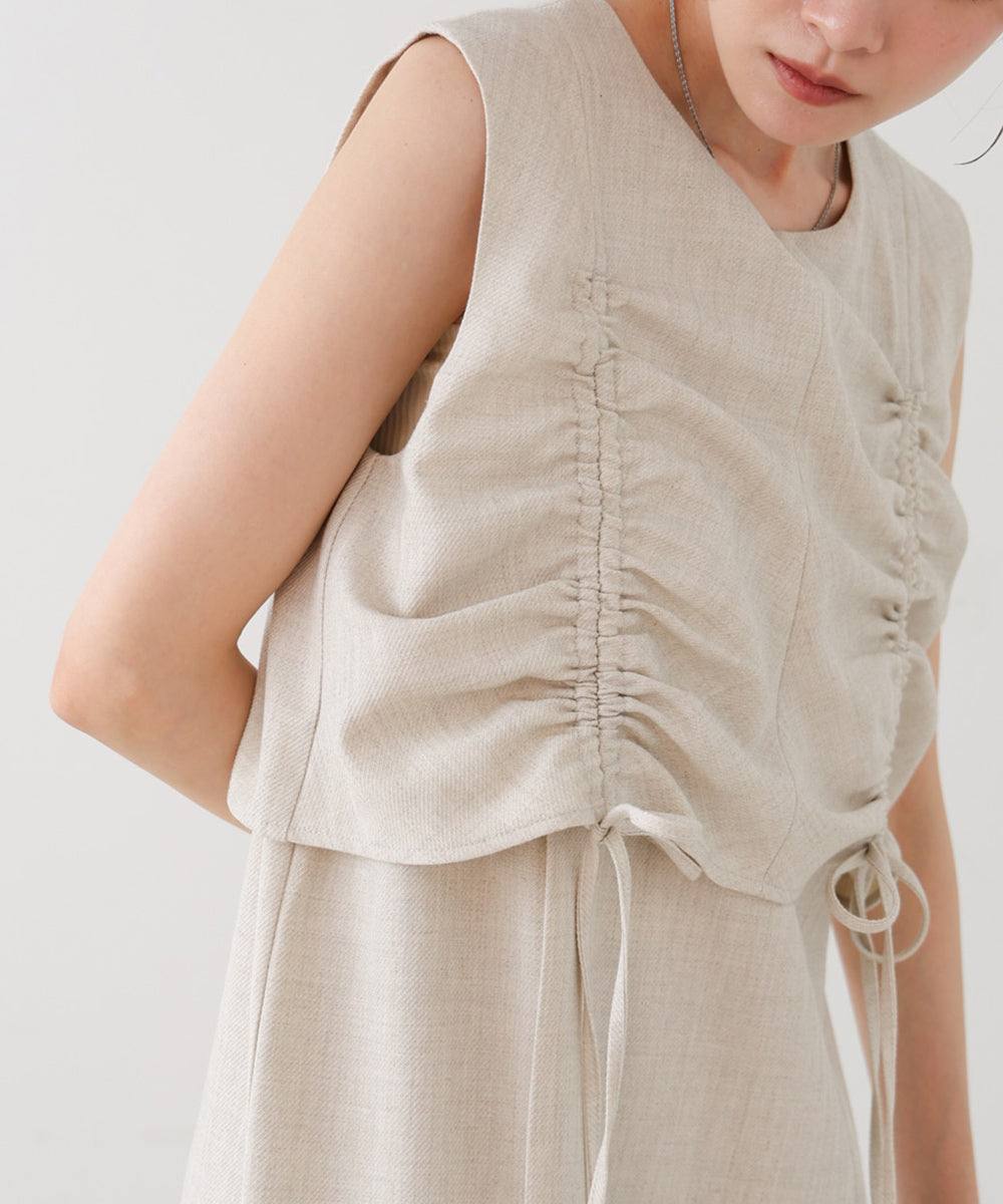 【低身長向けサイズあり】シャーリングレイヤード風ワンピース