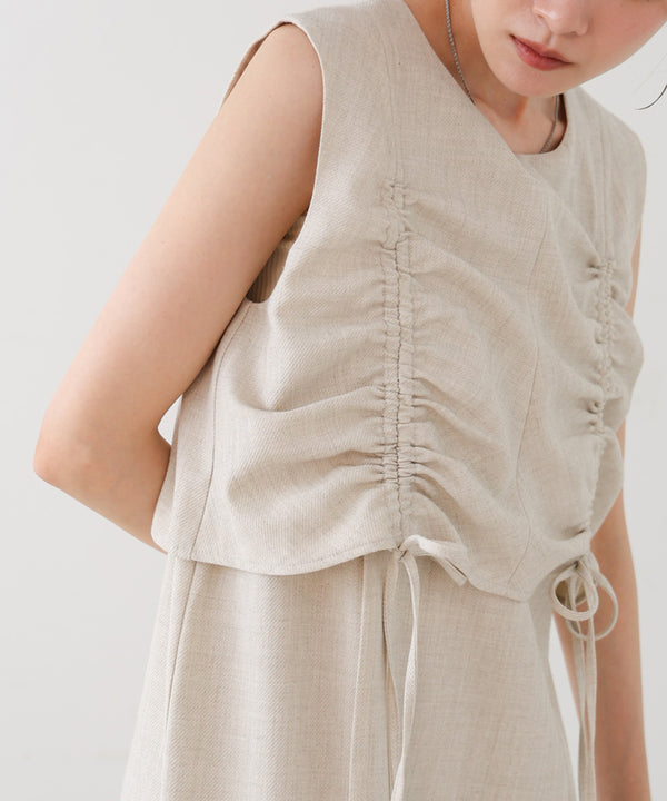 【低身長向けサイズあり】シャーリングレイヤード風ワンピース