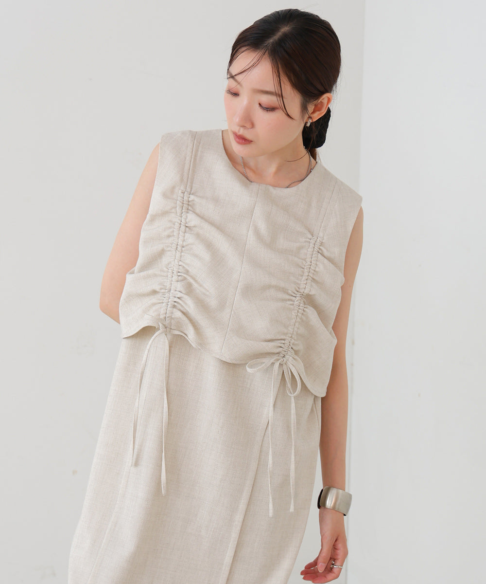 【低身長向けサイズあり】シャーリングレイヤード風ワンピース
