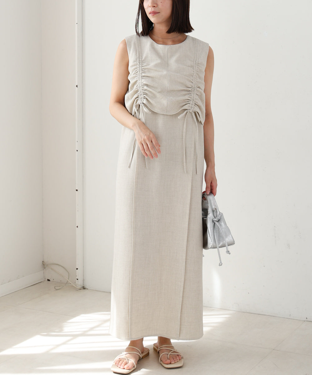 【低身長向けサイズあり】シャーリングレイヤード風ワンピース