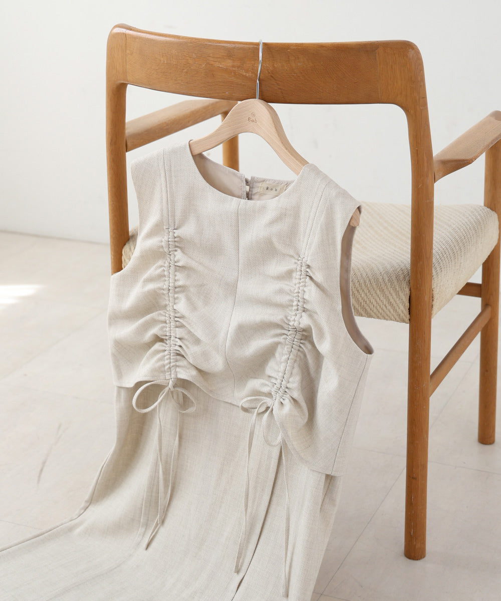 【低身長向けサイズあり】シャーリングレイヤード風ワンピース