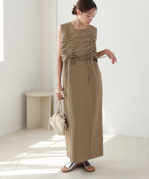 【低身長向けサイズあり】シャーリングレイヤード風ワンピース