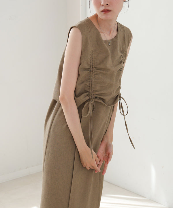 【低身長向けサイズあり】シャーリングレイヤード風ワンピース