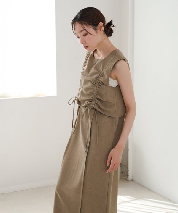 【低身長向けサイズあり】シャーリングレイヤード風ワンピース