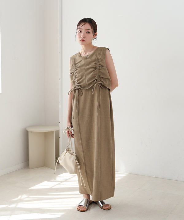 【低身長向けサイズあり】シャーリングレイヤード風ワンピース