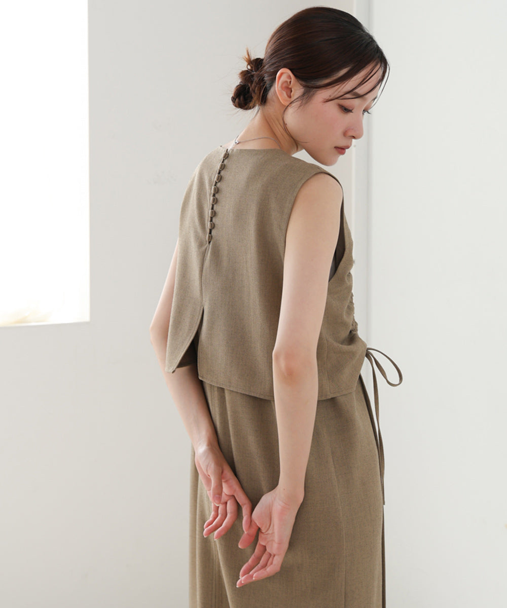 【低身長向けサイズあり】シャーリングレイヤード風ワンピース