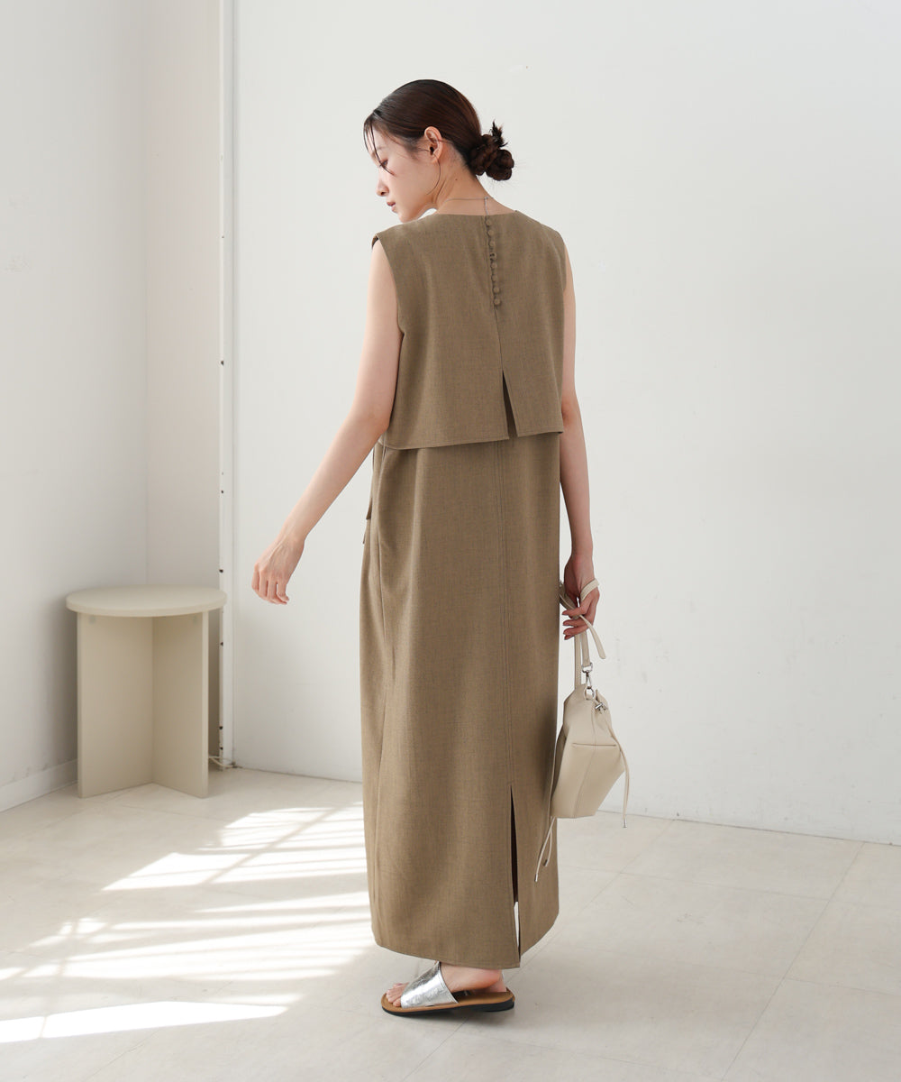 【低身長向けサイズあり】シャーリングレイヤード風ワンピース