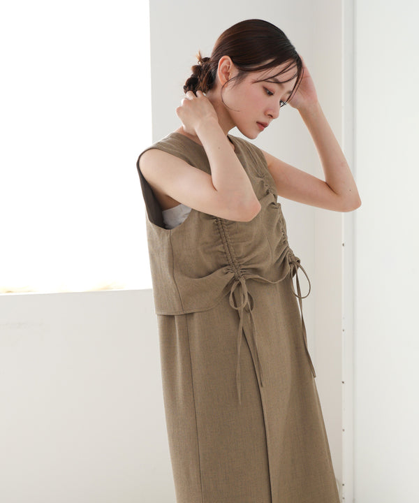 【低身長向けサイズあり】シャーリングレイヤード風ワンピース