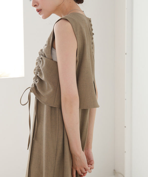 【低身長向けサイズあり】シャーリングレイヤード風ワンピース