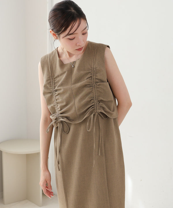 【低身長向けサイズあり】シャーリングレイヤード風ワンピース