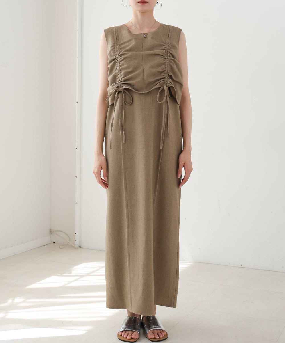 【低身長向けサイズあり】シャーリングレイヤード風ワンピース