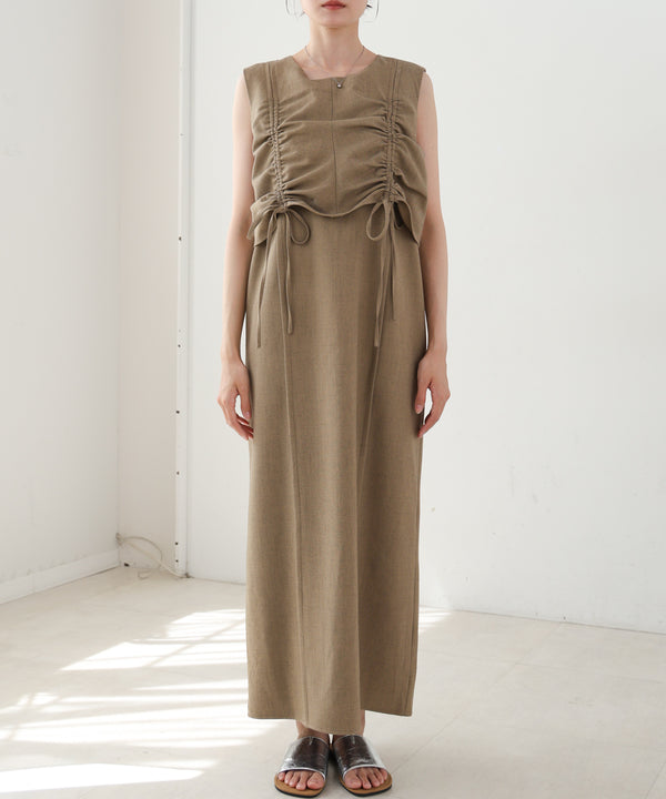 【低身長向けサイズあり】シャーリングレイヤード風ワンピース