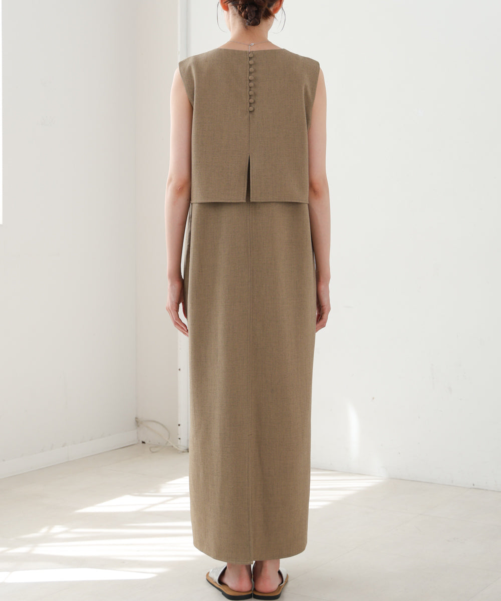 【低身長向けサイズあり】シャーリングレイヤード風ワンピース