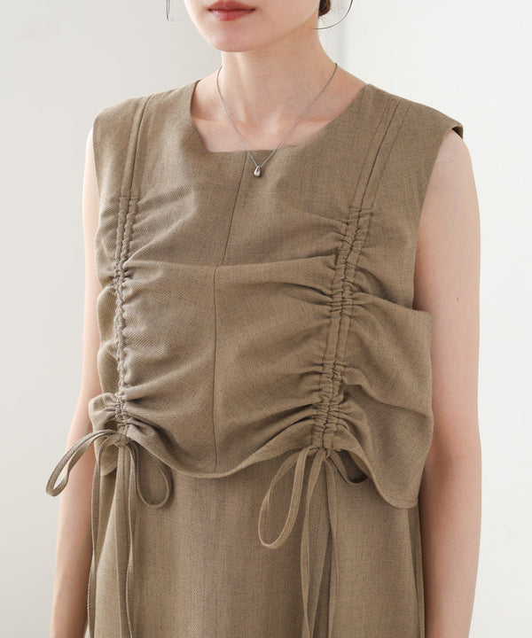 【低身長向けサイズあり】シャーリングレイヤード風ワンピース