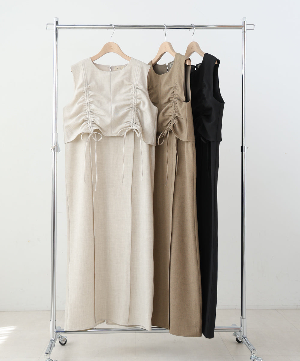 【低身長向けサイズあり】シャーリングレイヤード風ワンピース