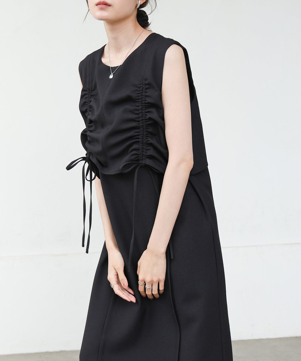 【低身長向けサイズあり】シャーリングレイヤード風ワンピース