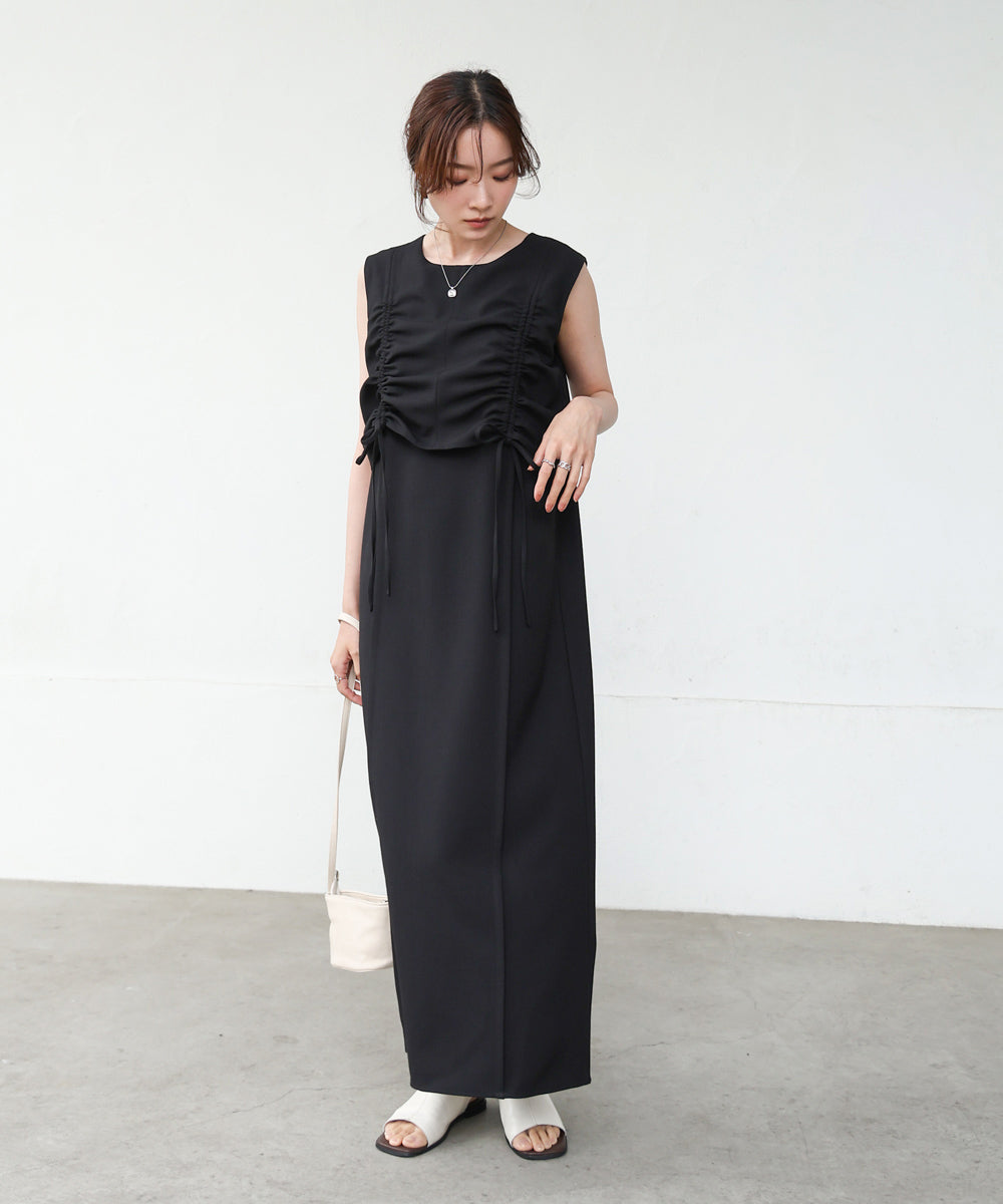 【低身長向けサイズあり】シャーリングレイヤード風ワンピース