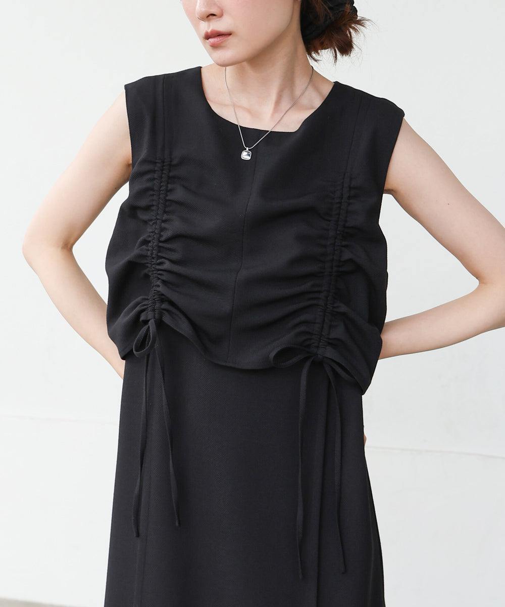 【低身長向けサイズあり】シャーリングレイヤード風ワンピース