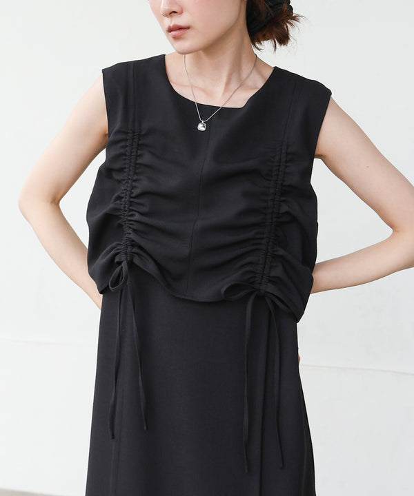 【低身長向けサイズあり】シャーリングレイヤード風ワンピース