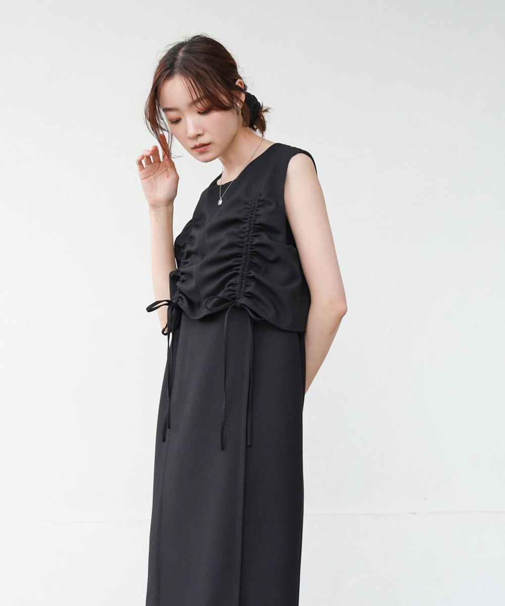 【低身長向けサイズあり】シャーリングレイヤード風ワンピース