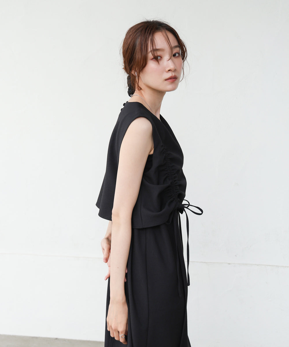 【低身長向けサイズあり】シャーリングレイヤード風ワンピース