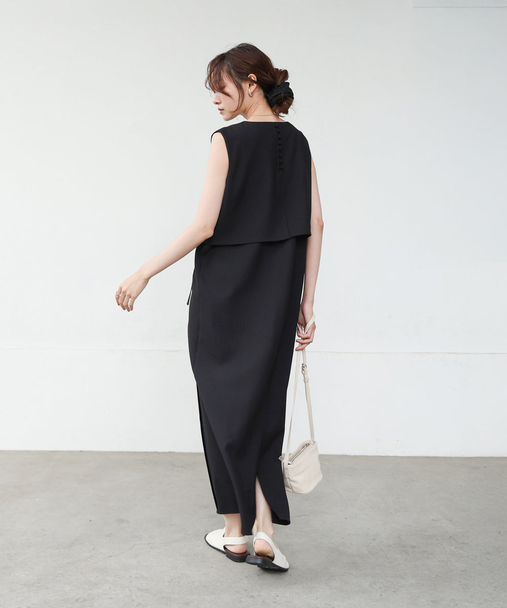 【低身長向けサイズあり】シャーリングレイヤード風ワンピース