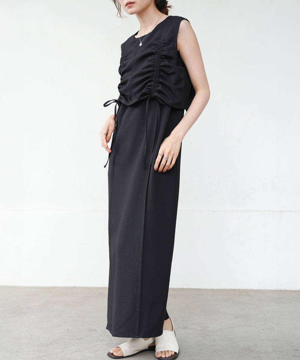 【低身長向けサイズあり】シャーリングレイヤード風ワンピース