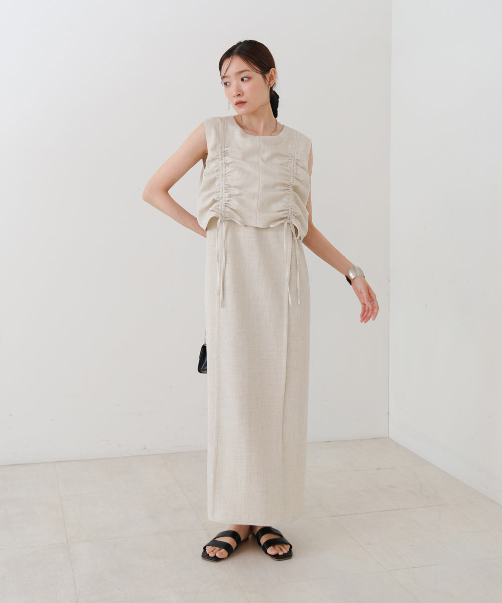 【低身長向けサイズあり】シャーリングレイヤード風ワンピース