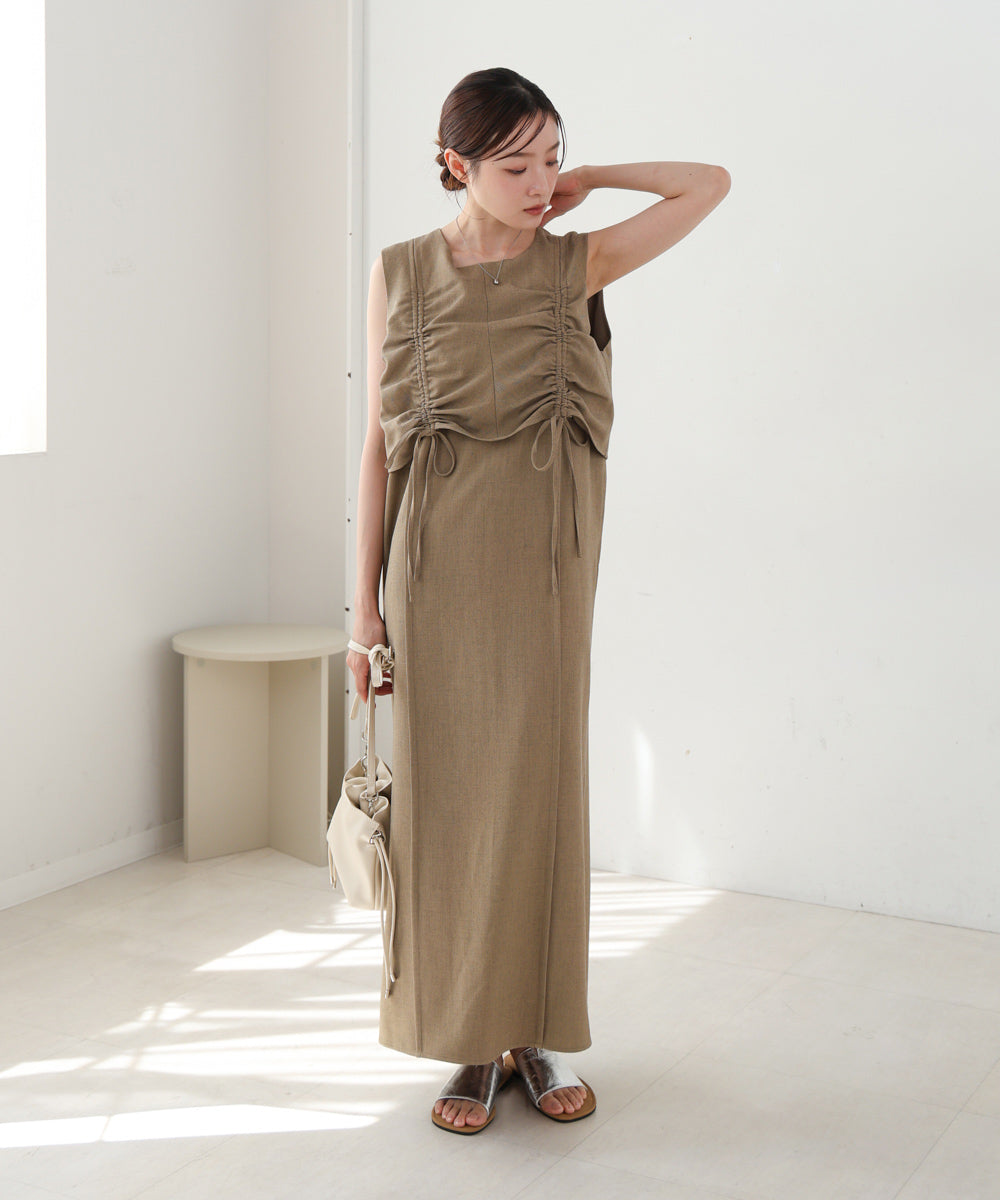 【低身長向けサイズあり】シャーリングレイヤード風ワンピース