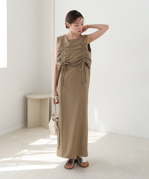 【低身長向けサイズあり】シャーリングレイヤード風ワンピース