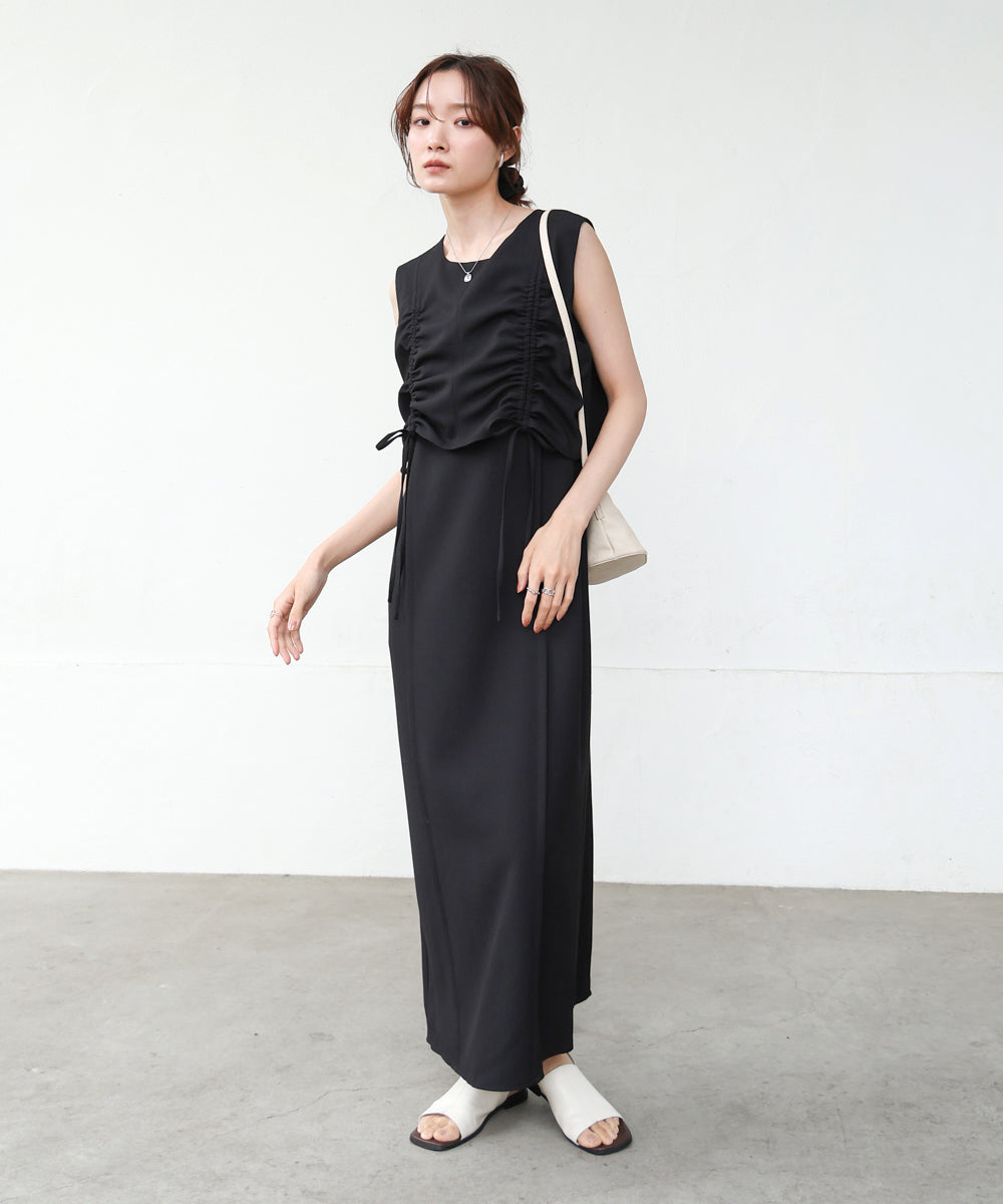 【低身長向けサイズあり】シャーリングレイヤード風ワンピース