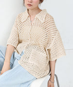 クロシェシャツカラー半袖トップス