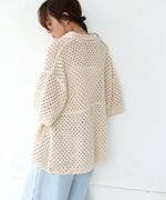 クロシェシャツカラー半袖トップス