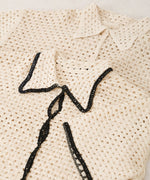 クロシェシャツカラー半袖トップス