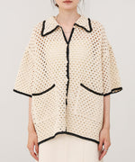 クロシェシャツカラー半袖トップス