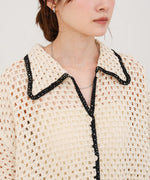 クロシェシャツカラー半袖トップス