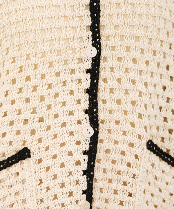 クロシェシャツカラー半袖トップス