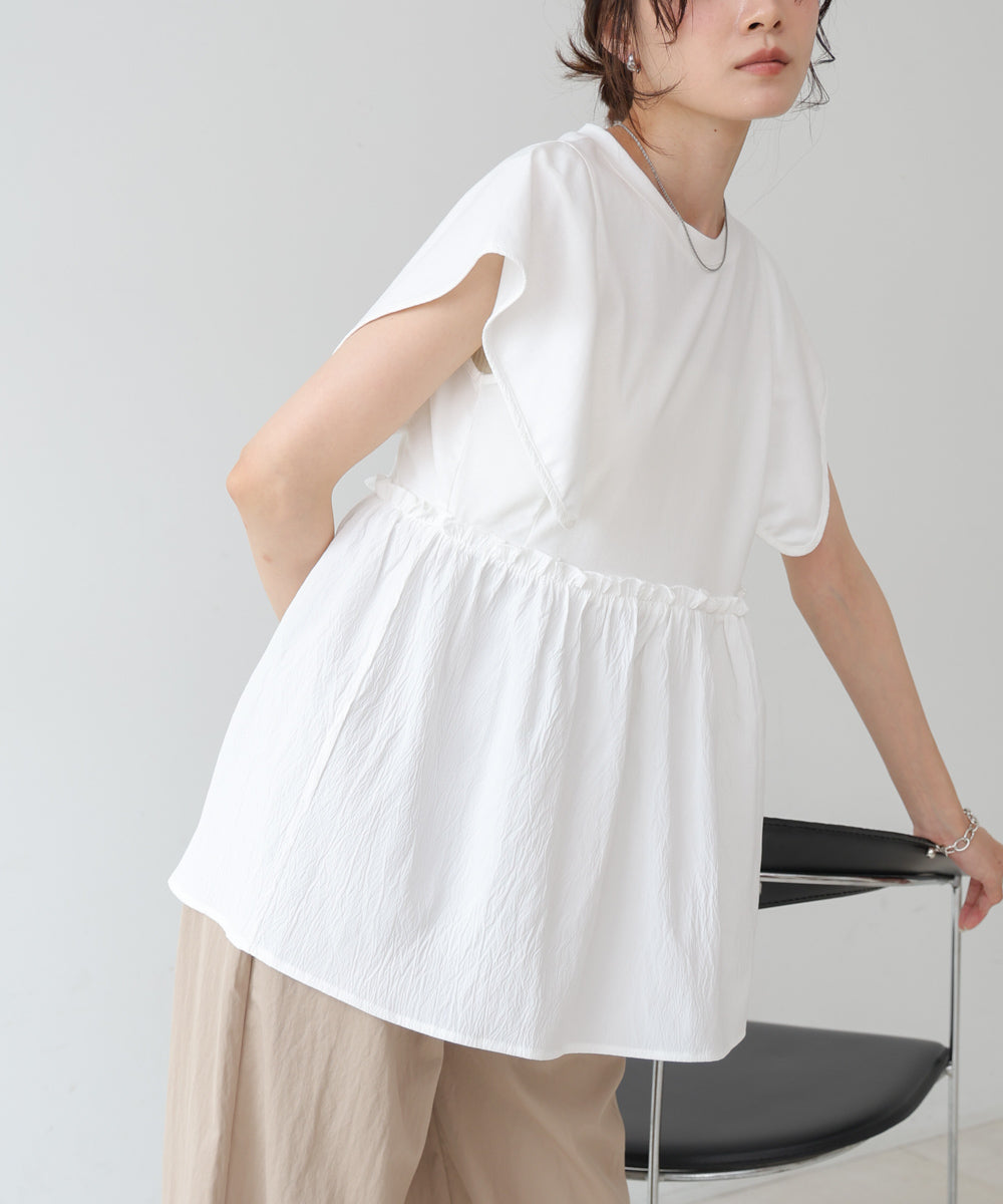 スクエアーショルダーペプラムトップス