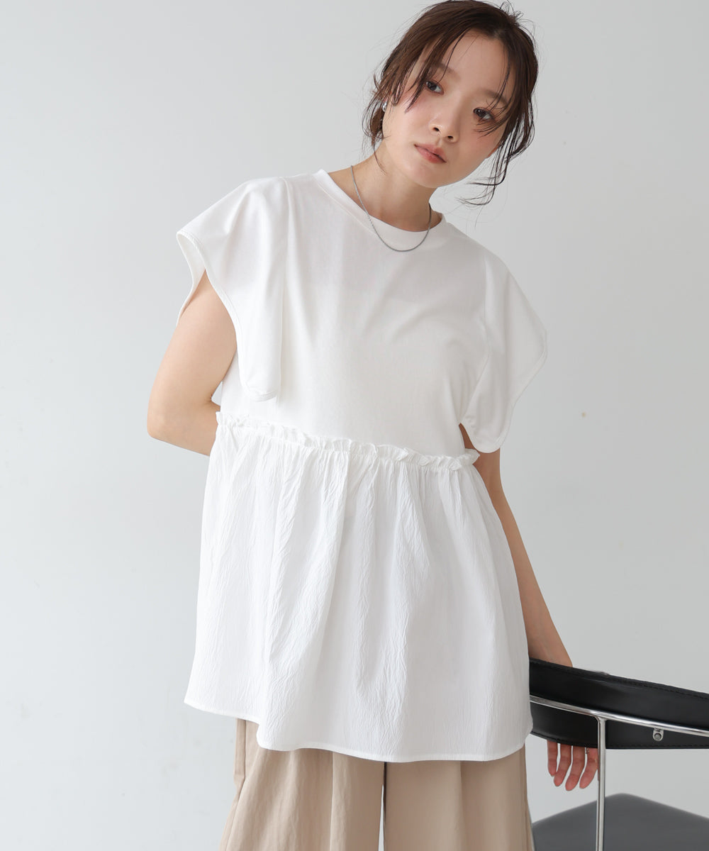 スクエアーショルダーペプラムトップス