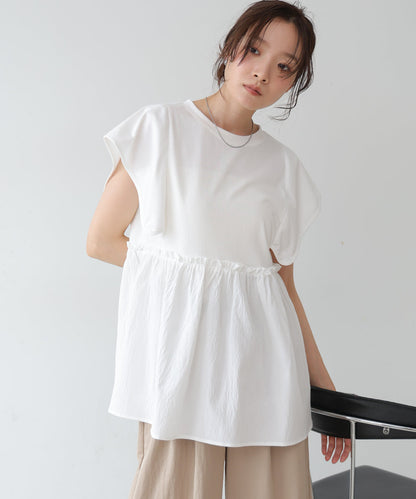 スクエアーショルダーペプラムトップス